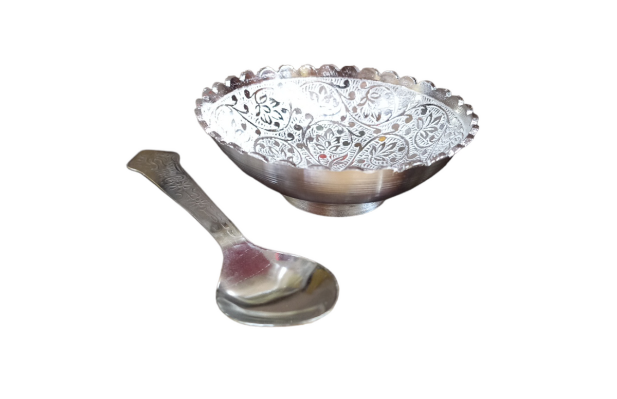 German Silver Silver Plated Bowl Spoon Set India Sajawat