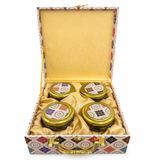 Dry Fruit Gift Box with Clasp & Handle (4 Glass Jars)