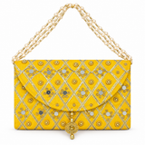 Yellow Mirror Work Clutch for Mehndi / Sangeet / Haldi Ceremony