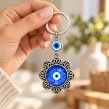 Blue Evil Eye Tree of Life Keychain