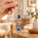 PEACOCK FEATHER EVIL EYE KEYCHAIN