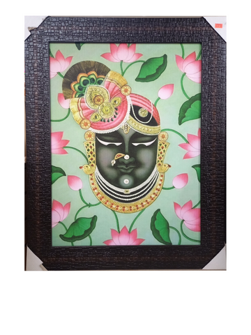 Shrinathji Face Portrait Painting with Lotus