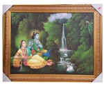 Radha Krishna Painting with Waterfall & Landscape