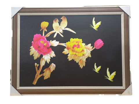 Pink & Yellow Flower Painting With Birds