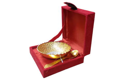 German Silver - Gold Plated Bowl & Spoon Set