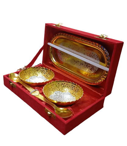 German Silver - Silver Gold Plated Bowl & Spoon Set