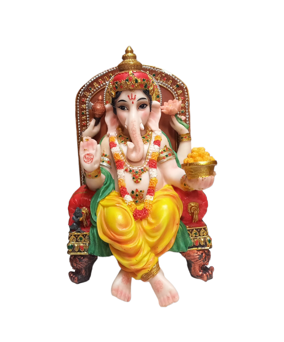 Ganeshji Sitting on Asana Resin Statue – India Sajawat & Puja Hut