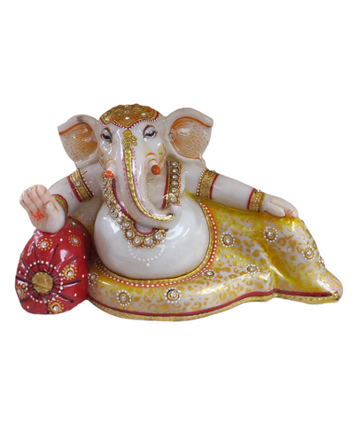 Makrana Marble Statue - Ganpati Bappa Sitting on Pillow