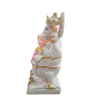 Makrana Marble Statue - Ganpati Bappa With Pink & Orange Mala