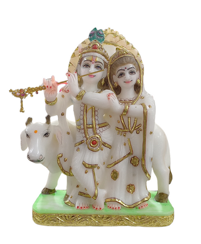 Makrana Marble Statue - Radhe Krishna with Cow