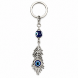 PEACOCK FEATHER EVIL EYE KEYCHAIN