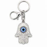 White Hamsa Hand Glass Evil Eye Keychain
