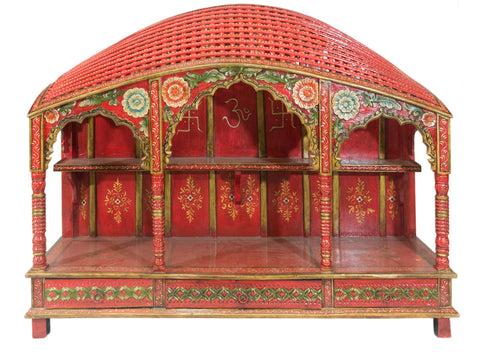 Red Mandir with Arched Weaved Patterned Roof