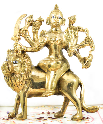 Durga on Lion Brass Murti