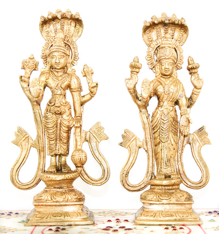 Vishnu & Lakshmi with Cobra Brass Murti