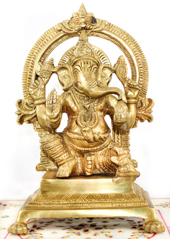 Ganesha with Arch Brass Murti