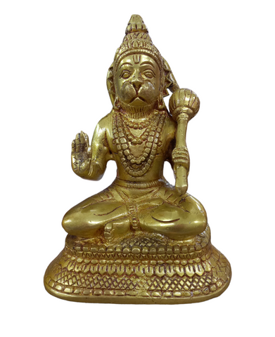 Hanuman Sitting & Blessing Brass Statue