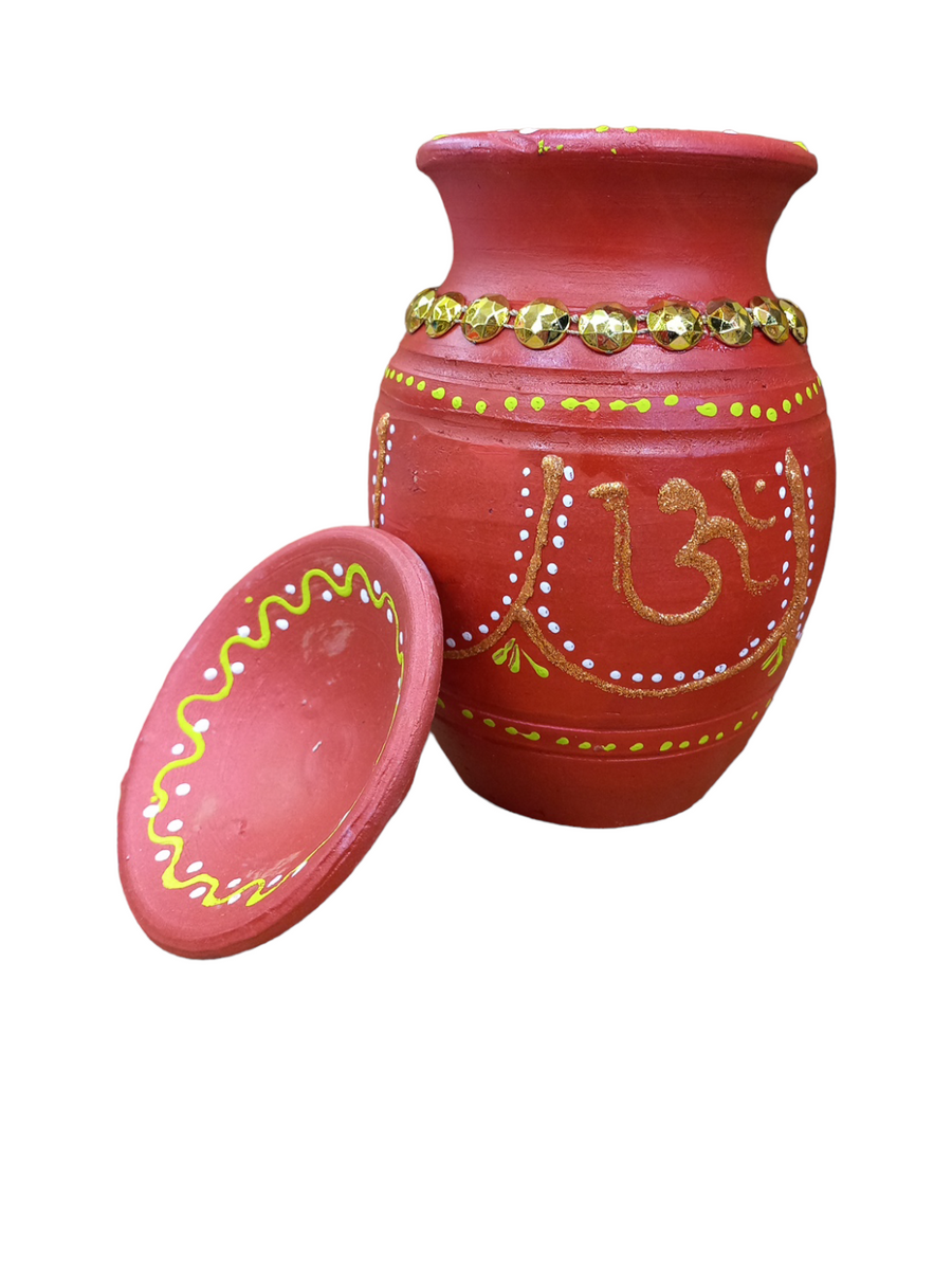 Clay Kalash with Lid and Beads – India Sajawat & Puja Hut